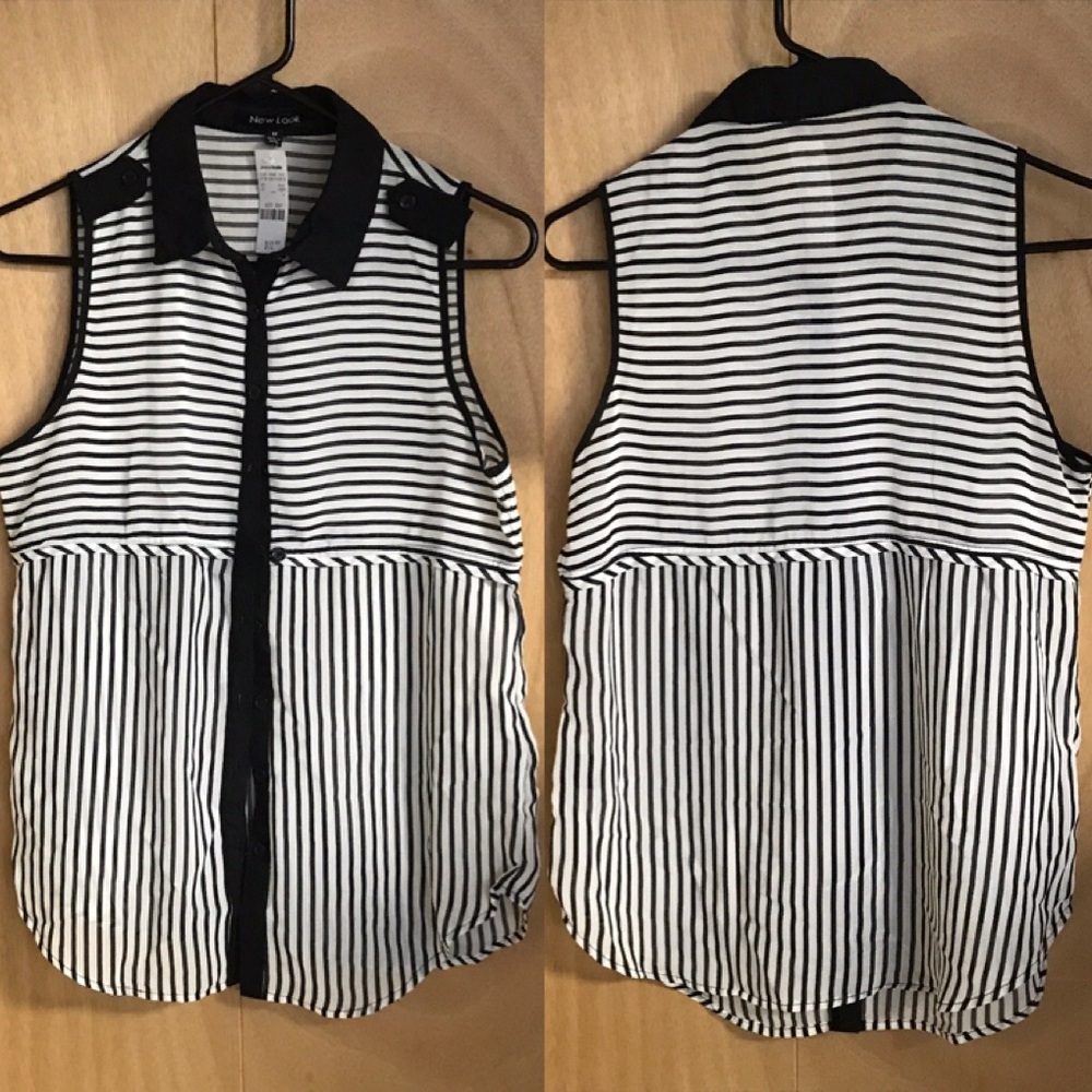 CUTE BUTTON DOWN SHEER COLLAR SLEEVELESS TOP